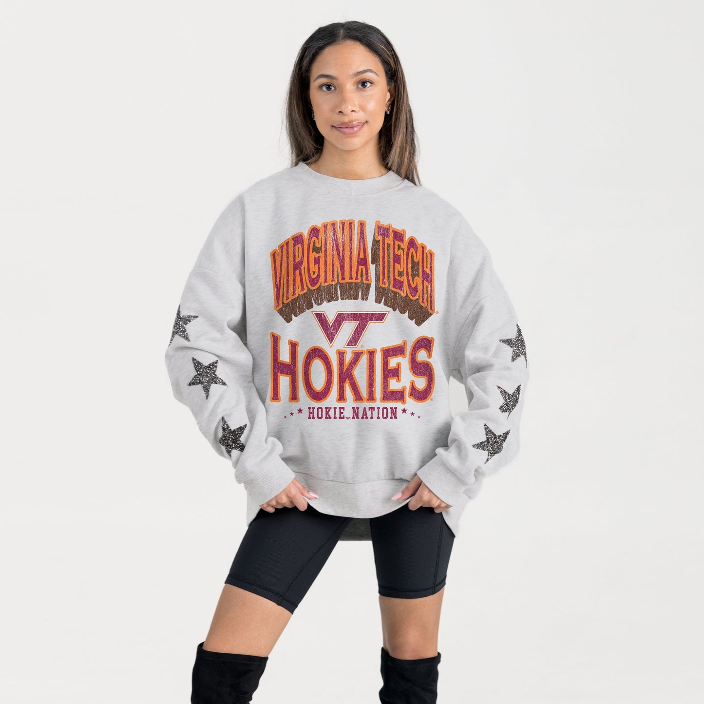 VIRGINIA TECH HOKIES RESILIENCE STAR EMBELLISHED CREW SWEATSHIRT