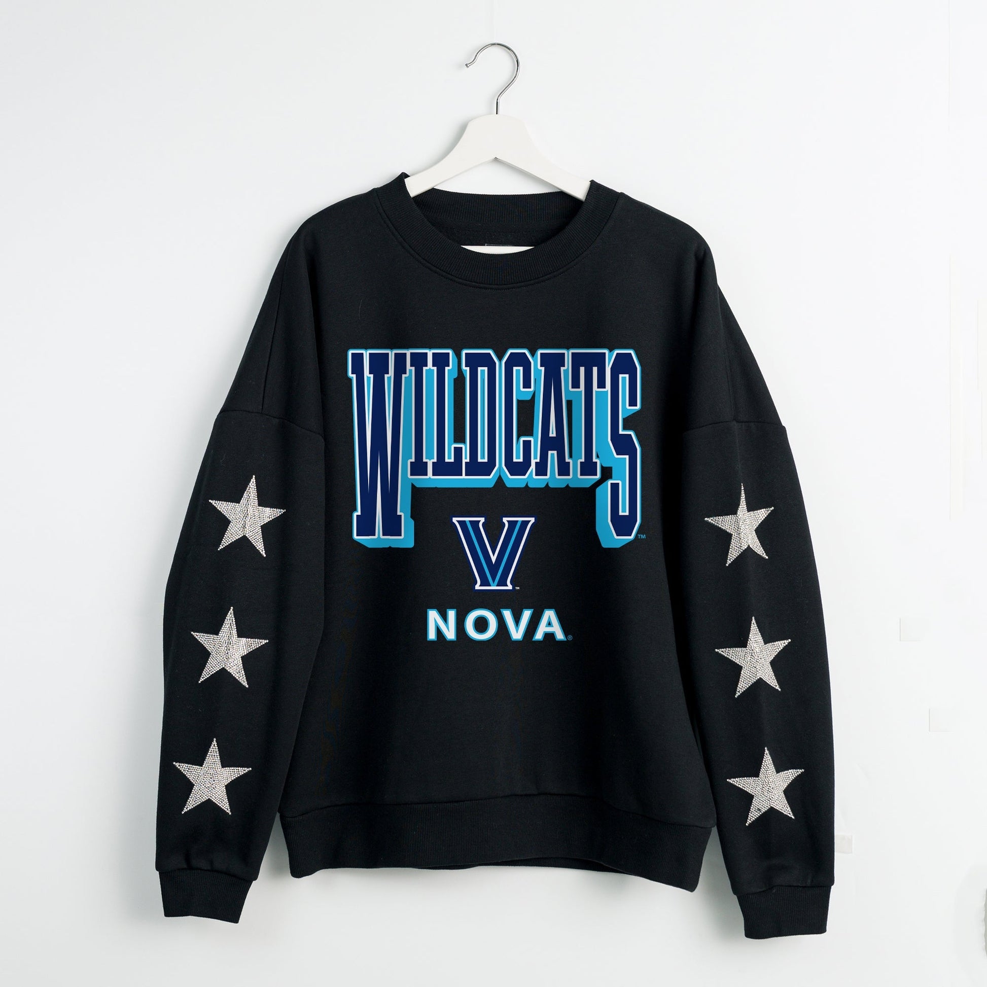 VILLANOVA WILDCATS PURE VICTORY EMBELLISHED STAR SLEEVE CREWNECK PULLOVER