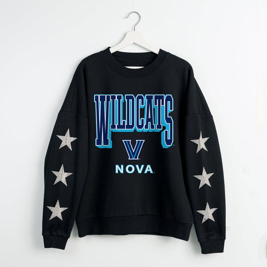 VILLANOVA WILDCATS PURE VICTORY EMBELLISHED STAR SLEEVE CREWNECK PULLOVER