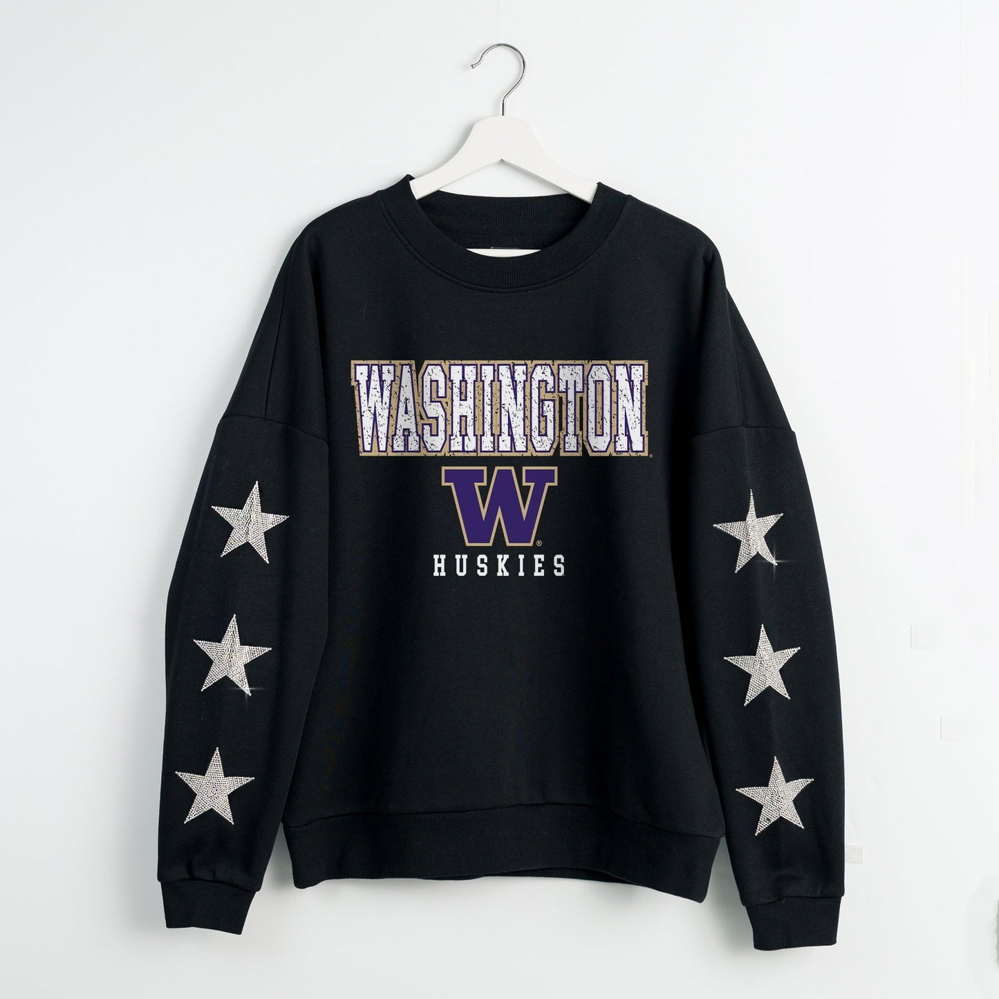 WASHINGTON HUSKIES VELOCITY STAR EMBELLISHED CREW SWEATSHIRT