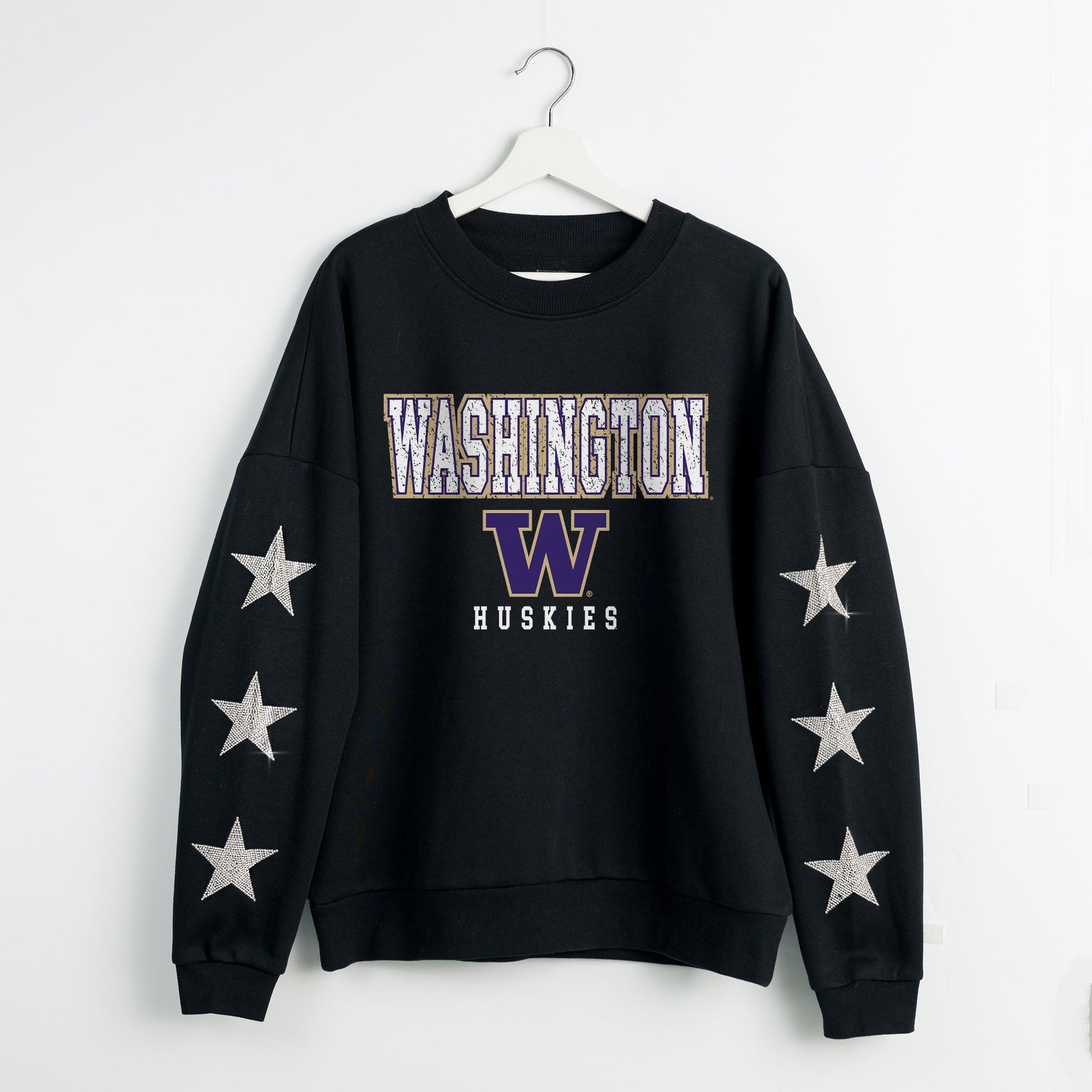 WASHINGTON HUSKIES VELOCITY STAR EMBELLISHED CREW SWEATSHIRT