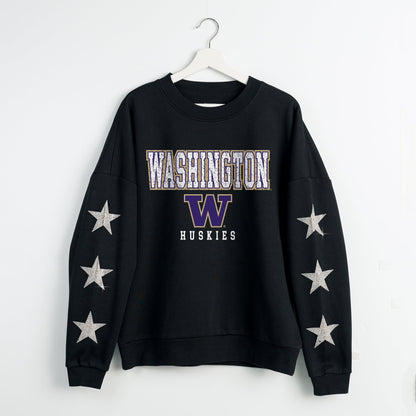 WASHINGTON HUSKIES VELOCITY STAR EMBELLISHED CREW SWEATSHIRT