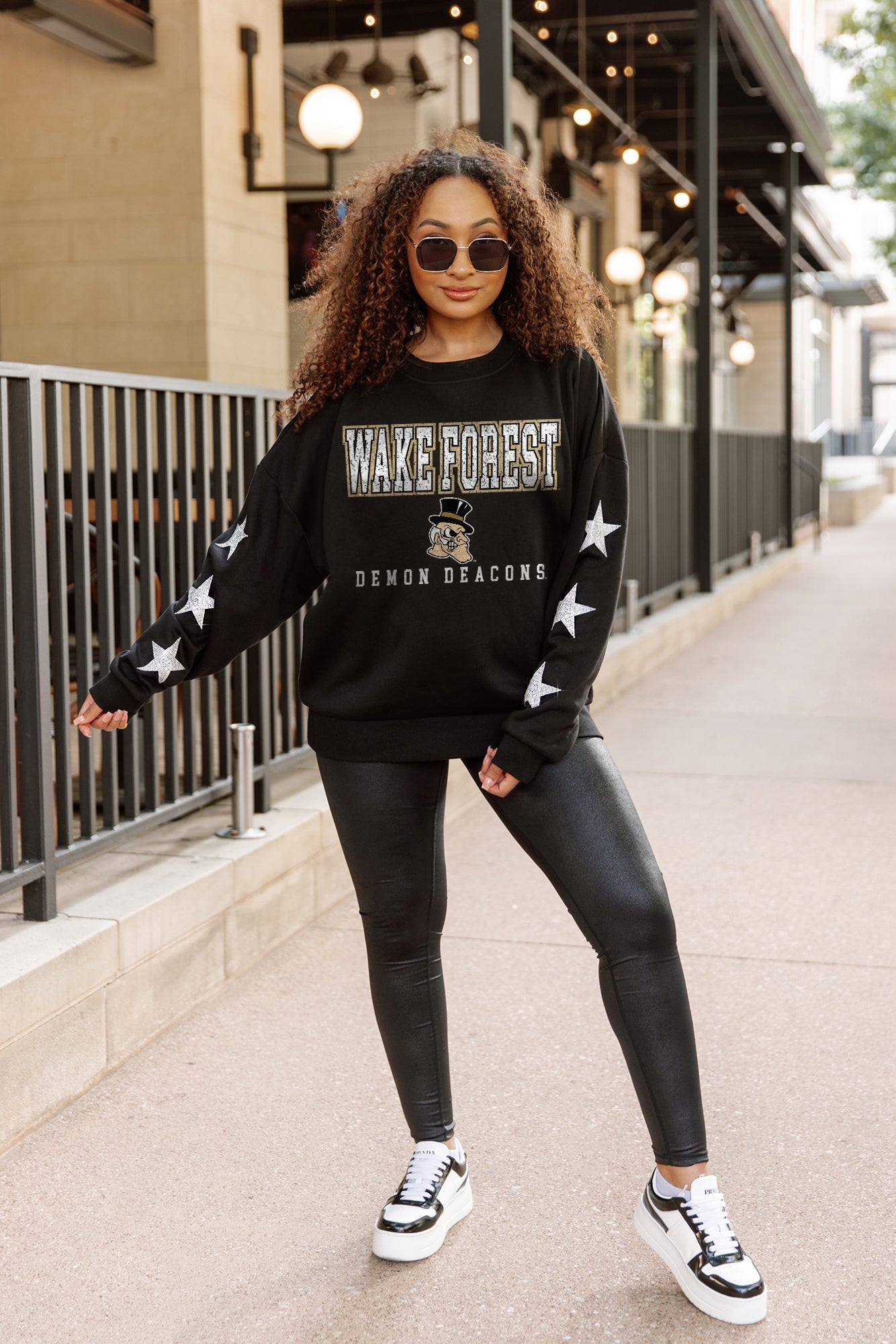 WAKE FOREST DEMON DEACONS VELOCITY STAR EMBELLISHED CREW SWEATSHIRT
