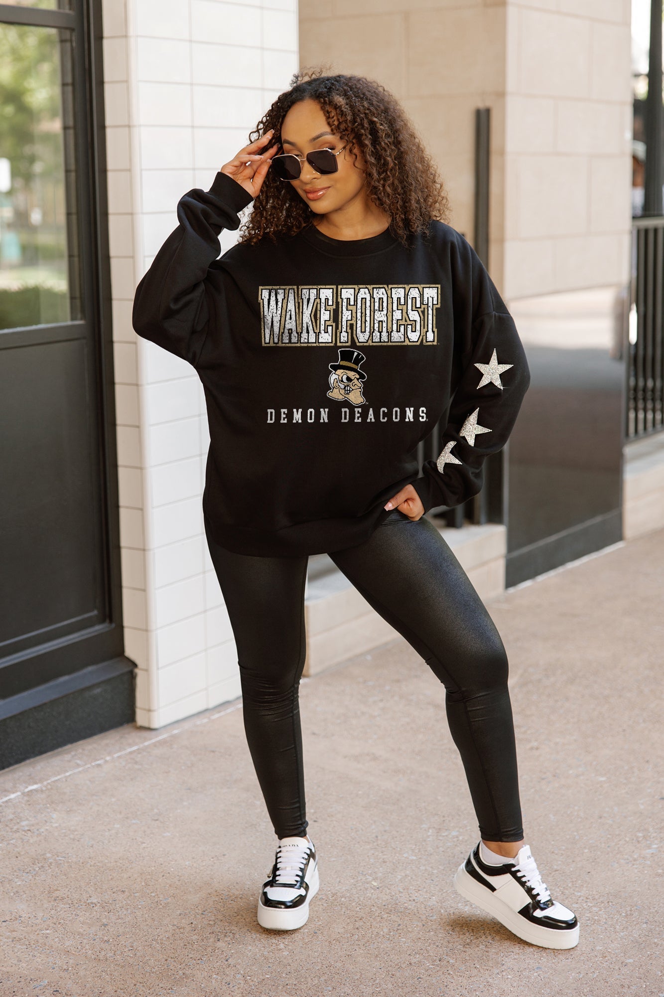 WAKE FOREST DEMON DEACONS VELOCITY STAR EMBELLISHED CREW SWEATSHIRT