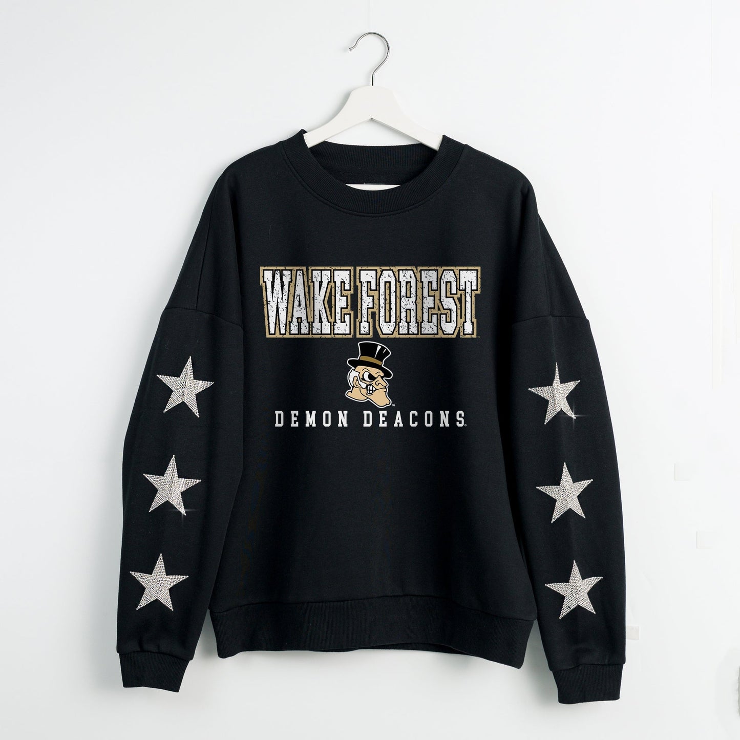 WAKE FOREST DEMON DEACONS VELOCITY STAR EMBELLISHED CREW SWEATSHIRT
