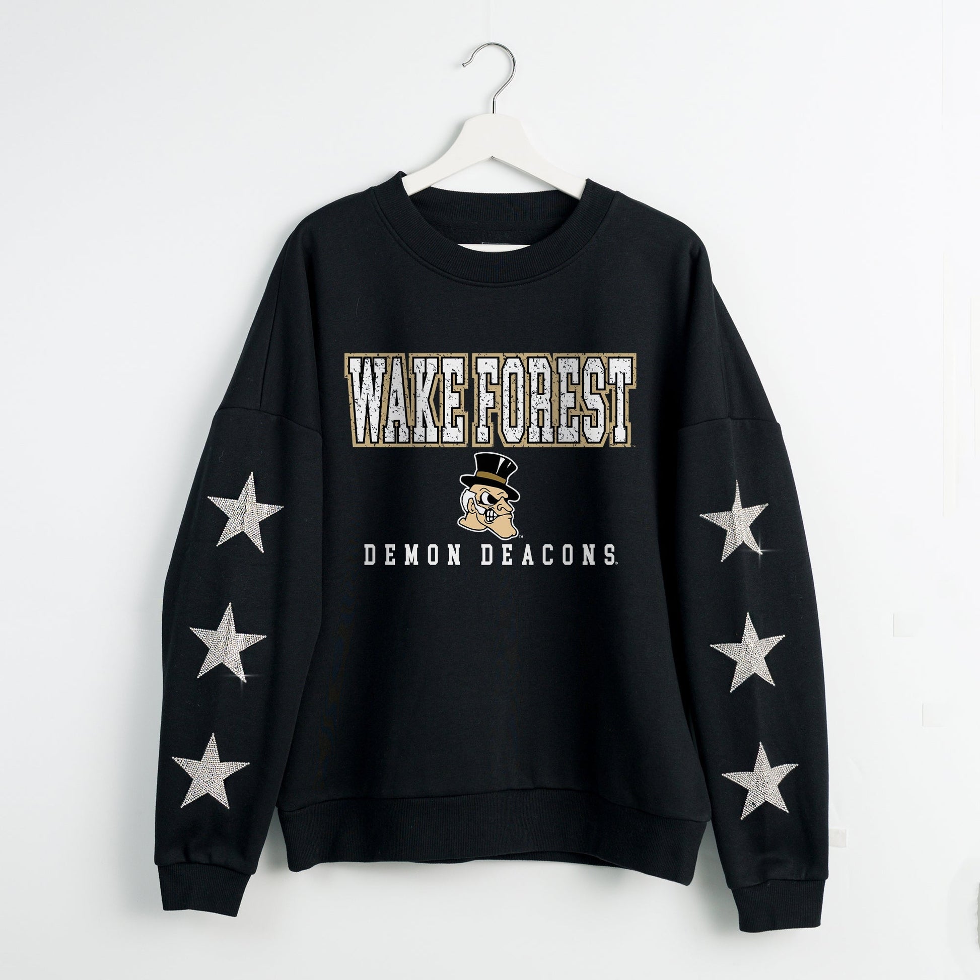WAKE FOREST DEMON DEACONS VELOCITY STAR EMBELLISHED CREW SWEATSHIRT