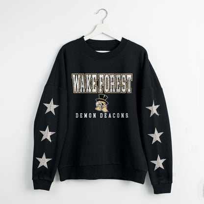 WAKE FOREST DEMON DEACONS VELOCITY STAR EMBELLISHED CREW SWEATSHIRT