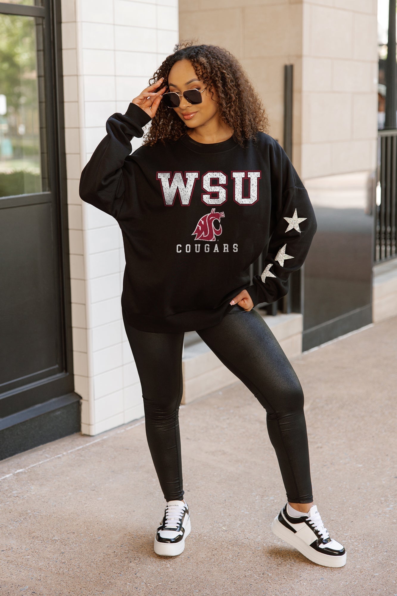 WASHINGTON STATE COUGARS VELOCITY STAR EMBELLISHED CREW SWEATSHIRT
