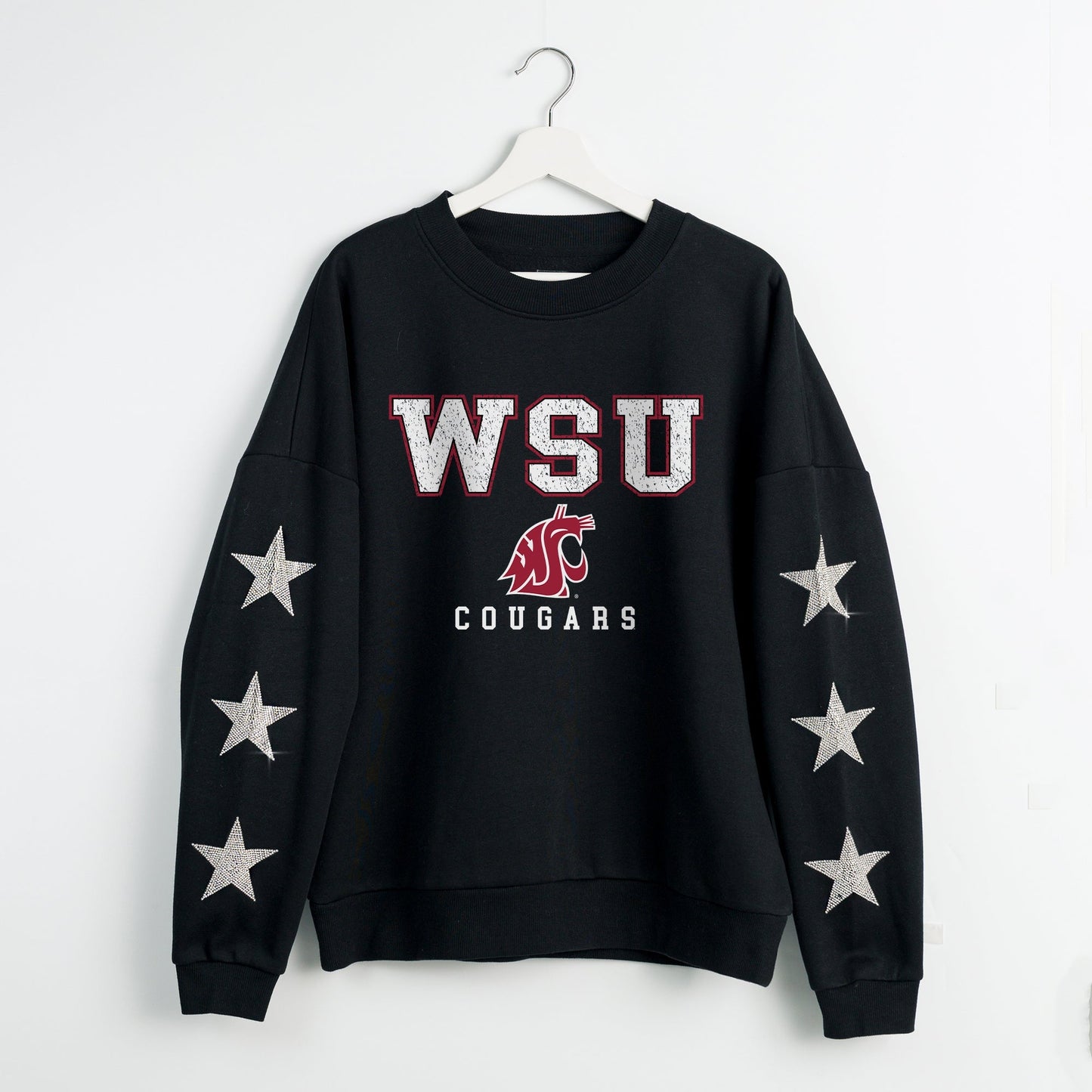 WASHINGTON STATE COUGARS VELOCITY STAR EMBELLISHED CREW SWEATSHIRT