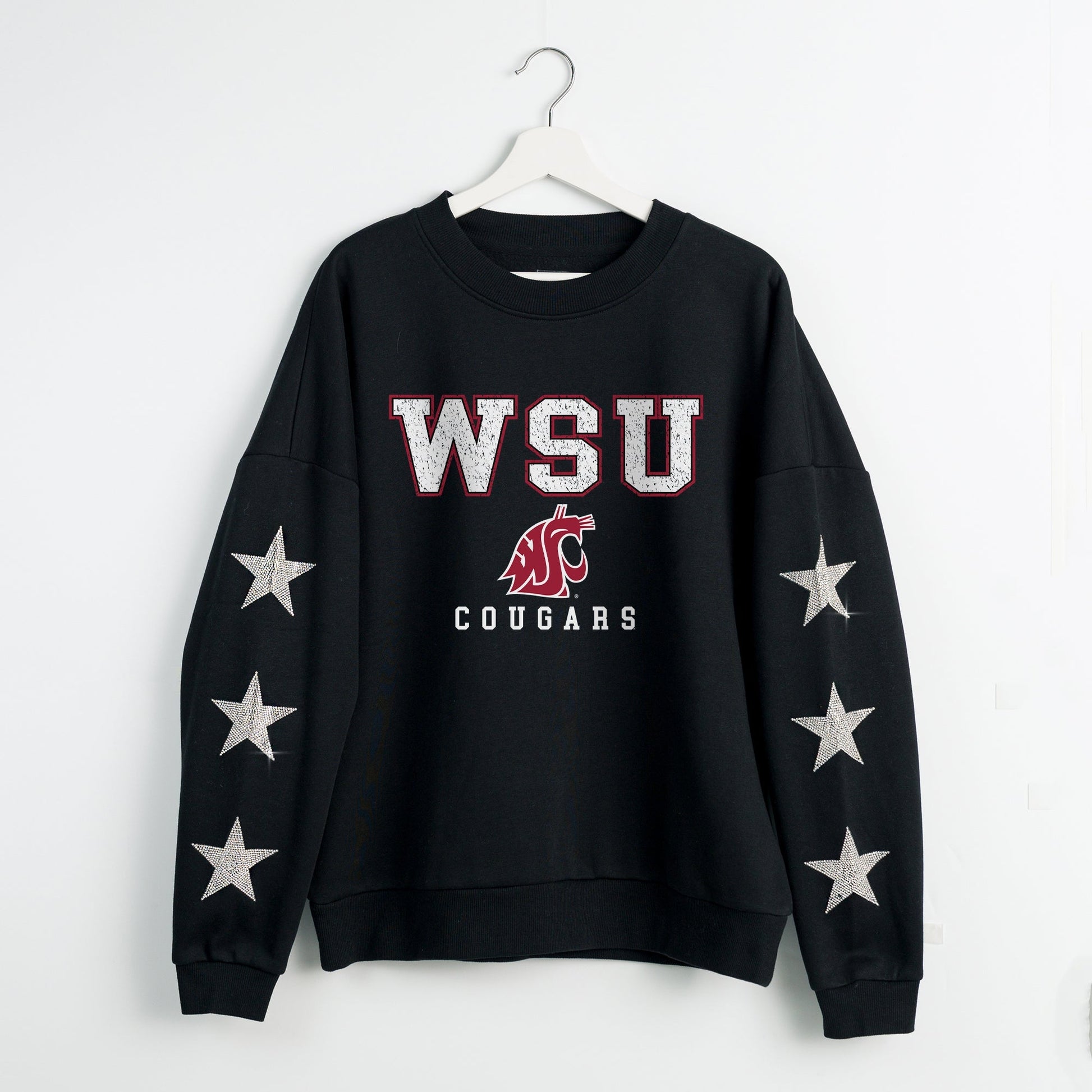 WASHINGTON STATE COUGARS VELOCITY STAR EMBELLISHED CREW SWEATSHIRT