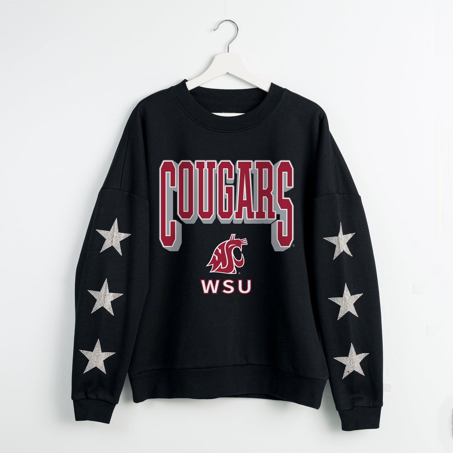 WASHINGTON STATE COUGARS PURE VICTORY EMBELLISHED STAR SLEEVE CREWNECK PULLOVER