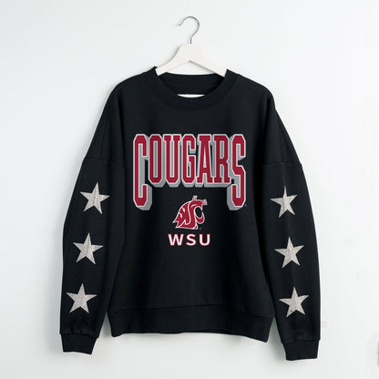WASHINGTON STATE COUGARS PURE VICTORY EMBELLISHED STAR SLEEVE CREWNECK PULLOVER