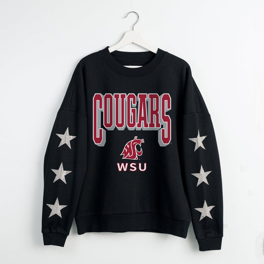 WASHINGTON STATE COUGARS PURE VICTORY EMBELLISHED STAR SLEEVE CREWNECK PULLOVER