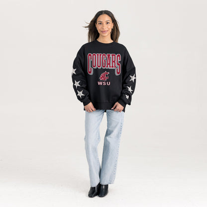 WASHINGTON STATE COUGARS PURE VICTORY EMBELLISHED STAR SLEEVE CREWNECK PULLOVER