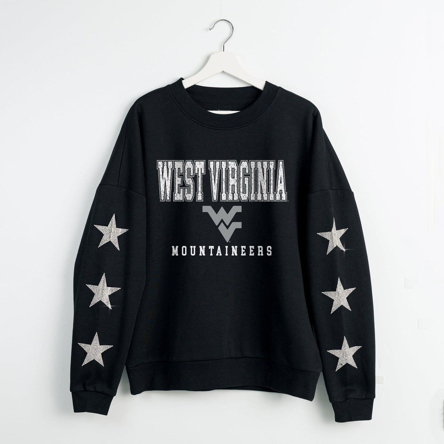 WEST VIRGINIA MOUNTAINEERS VELOCITY STAR EMBELLISHED CREW SWEATSHIRT