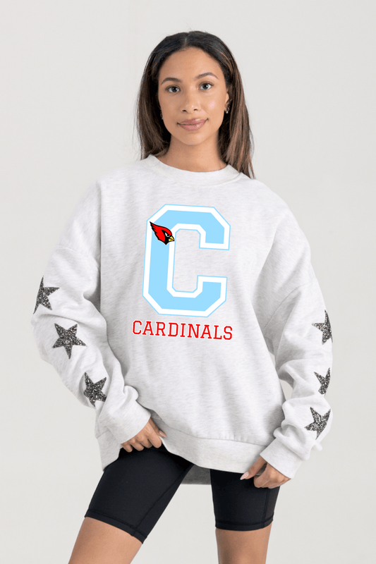 COLLINSVILLE CARDINALS EMBELLISHED STAR SLEEVE CREWNECK SWEATSHIRT - The Club