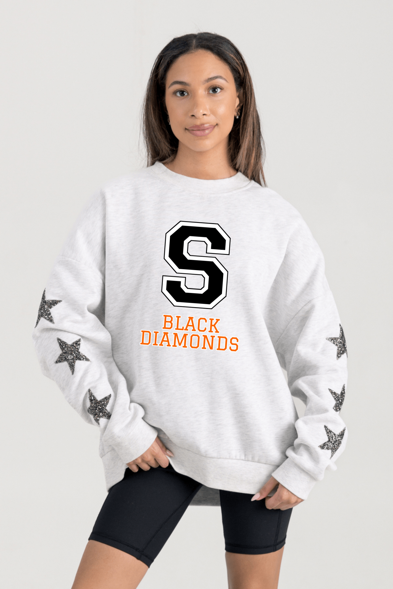 SALLISAW BLACK DIAMONDS EMBELLISHED STAR SLEEVE CREWNECK SWEATSHIRT - The Club