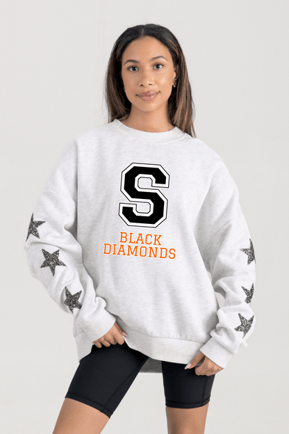 SALLISAW BLACK DIAMONDS EMBELLISHED STAR SLEEVE CREWNECK SWEATSHIRT - The Club