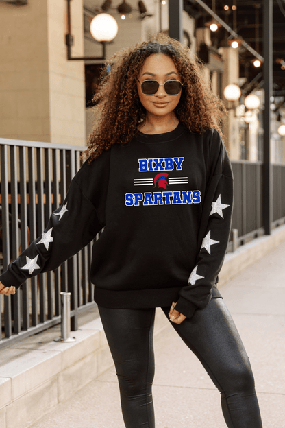BIXBY SPARTANS EMBELLISHED STAR SLEEVE CREWNECK SWEATSHIRT - The Club
