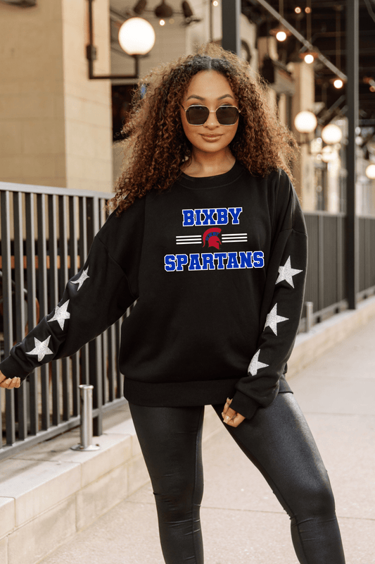BIXBY SPARTANS EMBELLISHED STAR SLEEVE CREWNECK SWEATSHIRT - The Club