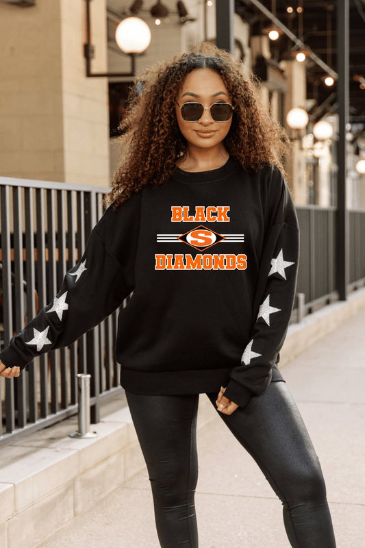 SALLISAW BLACK DIAMONDS EMBELLISHED STAR SLEEVE CREWNECK SWEATSHIRT - The Club