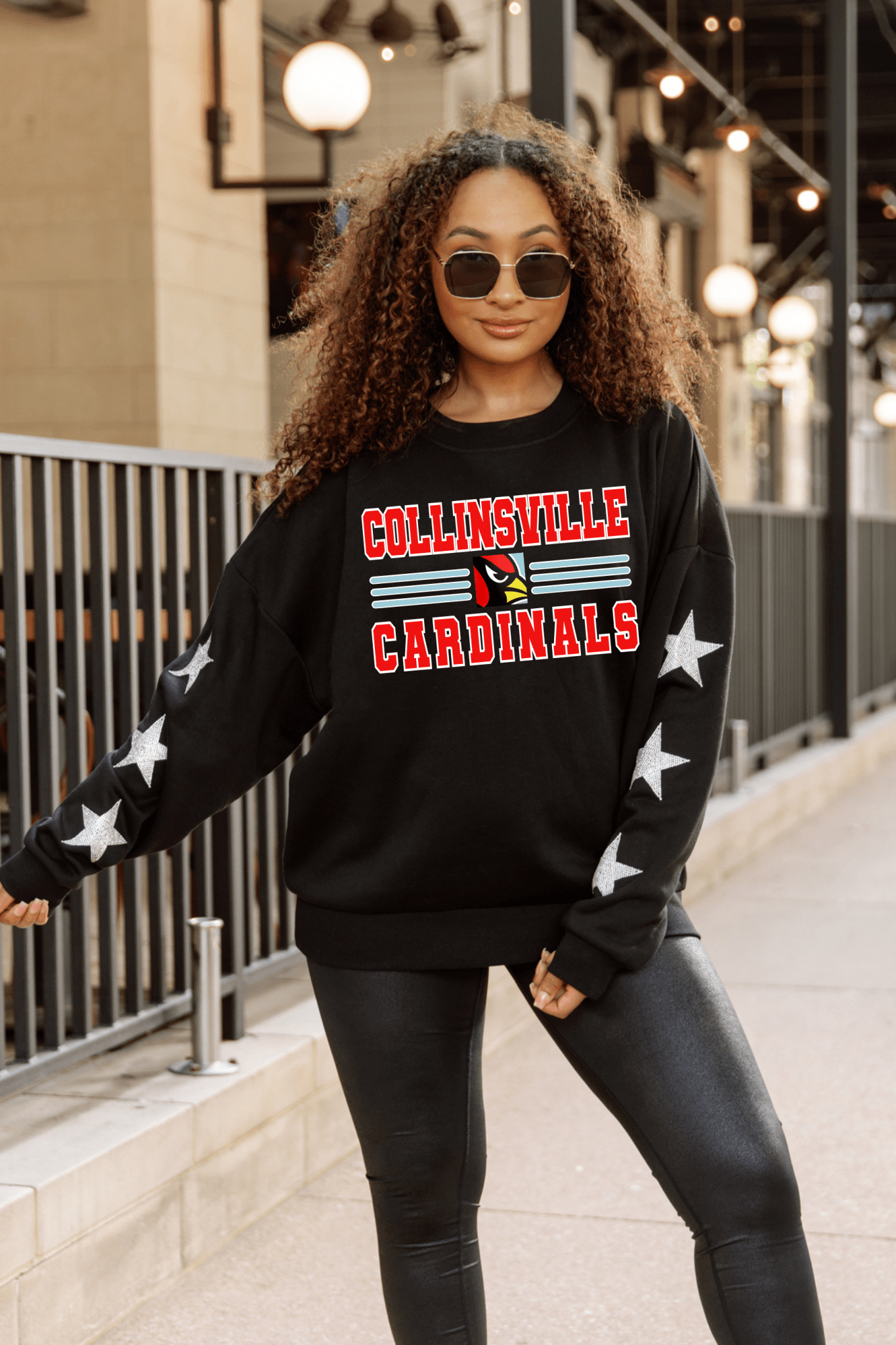 COLLINSVILLE CARDINALS EMBELLISHED STAR SLEEVE CREWNECK SWEATSHIRT - The Club