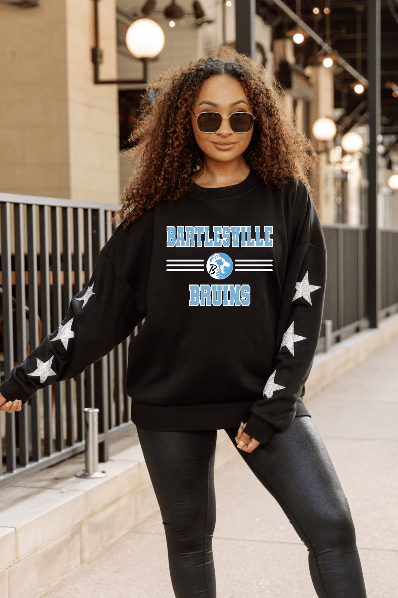 BARTLESVILLE BRUINS EMBELLISHED STAR SLEEVE CREWNECK SWEATSHIRT - The Club