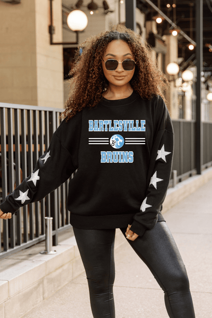 BARTLESVILLE BRUINS EMBELLISHED STAR SLEEVE CREWNECK SWEATSHIRT - The Club