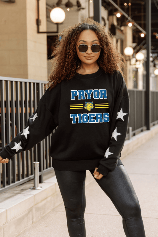 PRYOR TIGERS EMBELLISHED STAR SLEEVE CREWNECK SWEATSHIRT - The Club