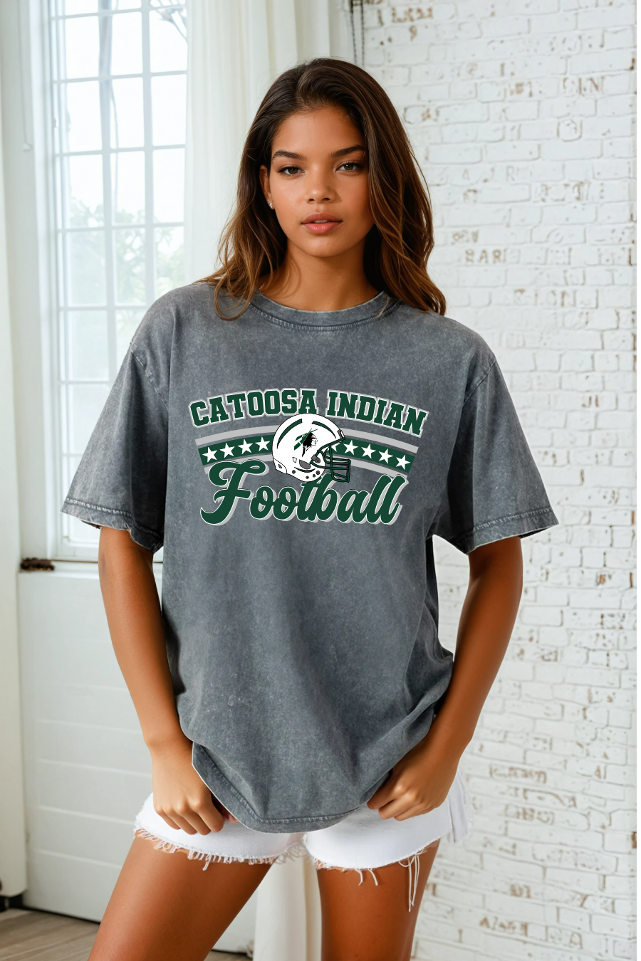 CATOOSA INDIANS FOOTBALL VINTAGE WASH BOYFRIEND TEE