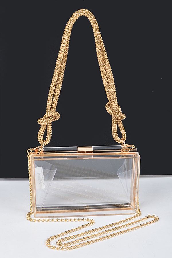 Clear Acrylic Box Stadium Bag with Rhinestone Handle - Glimmer