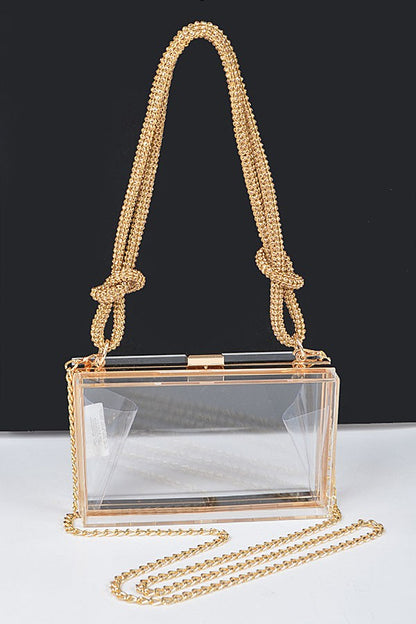 Clear Acrylic Box Stadium Bag with Rhinestone Handle - Glimmer
