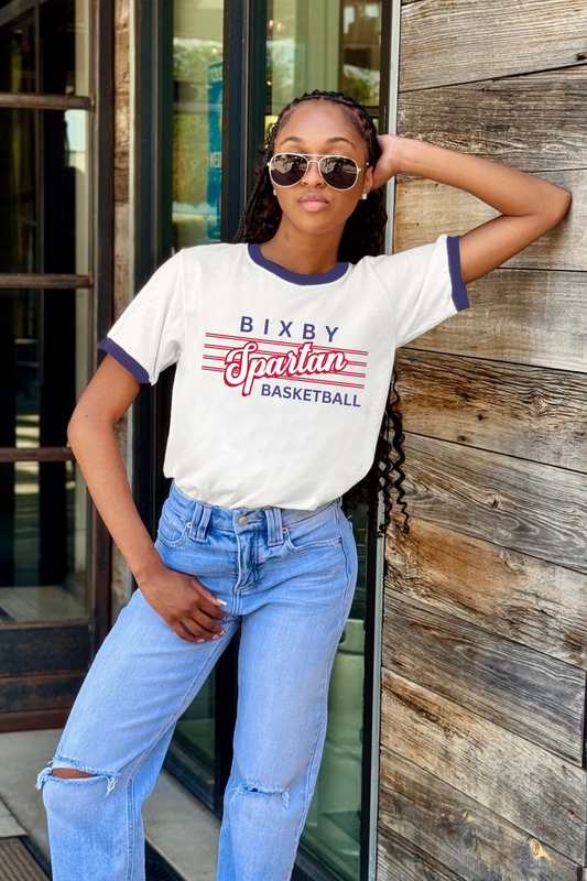 BIXBY SPARTANS BASKETBALL VINTAGE RINGER TEE