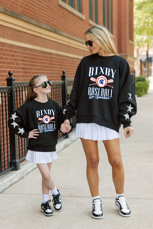 BIXBY BASEBALL EMBELLISHED STAR SLEEVE CREWNECK SWEATSHIRT