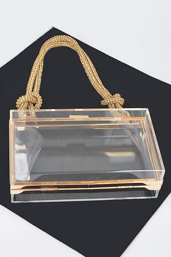Clear Acrylic Box Stadium Bag with Rhinestone Handle - Glimmer