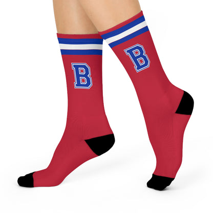 Red Varsity 'B' Cushioned Crew Socks — Athletic Retro Letterman Style