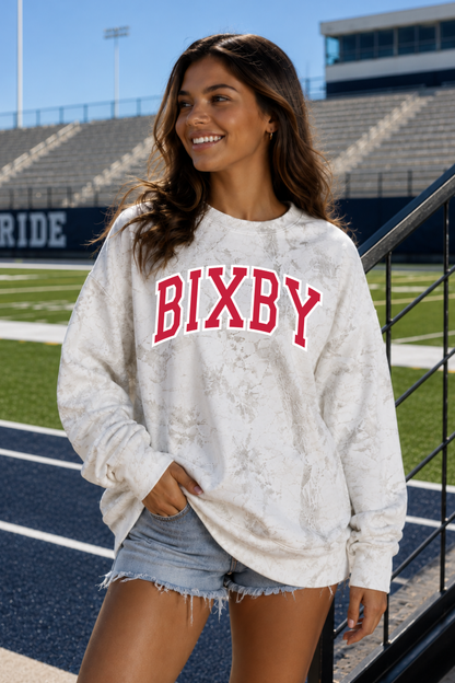 BIXBY SPARTANS STRIPED TRIM MOCK NECK PULLOVER