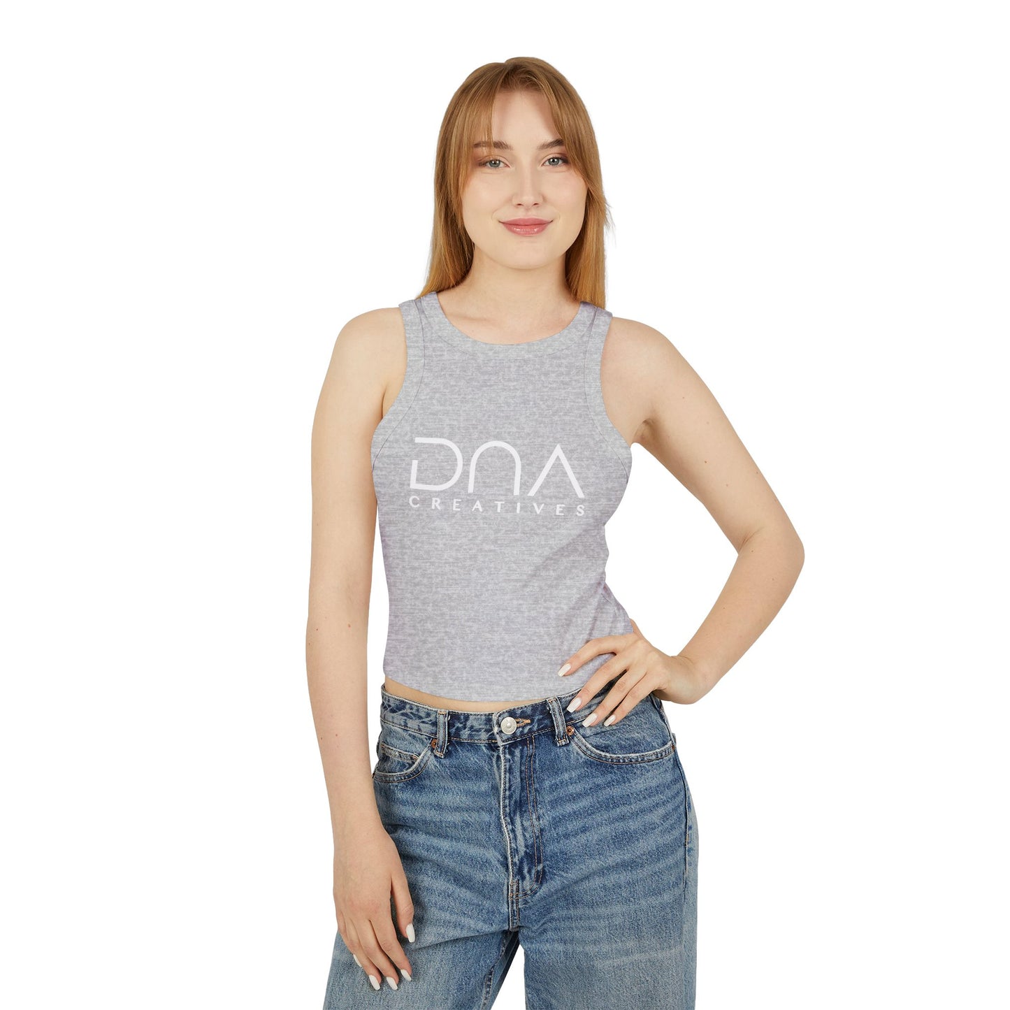 Ribbed Racer Tank Top — Women's Cropped White Micro-Rib Casual Tank