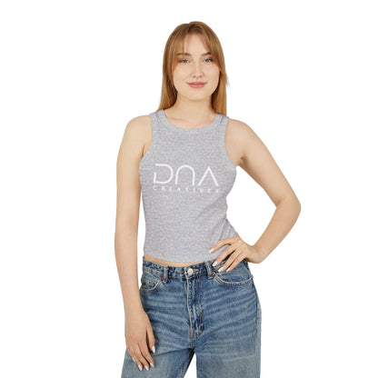 Ribbed Racer Tank Top — Women's Cropped White Micro-Rib Casual Tank