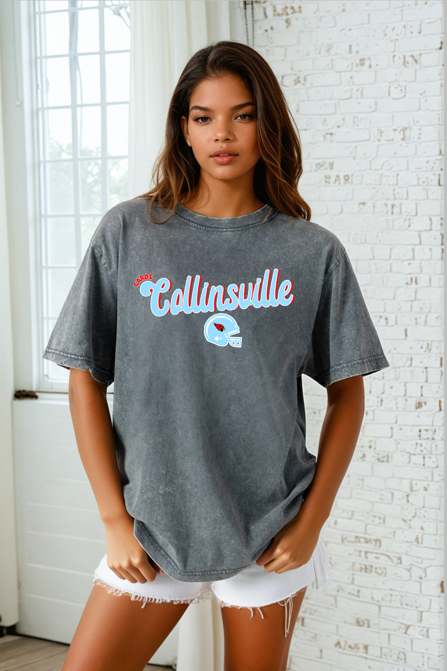 COLLINSVILLE CARDINALS FOOTBALL VINTAGE WASH BOYFRIEND TEE