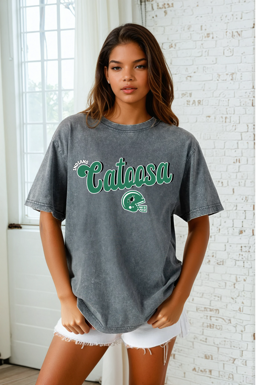 CATOOSA INDIANS FOOTBALL VINTAGE WASH BOYFRIEND TEE