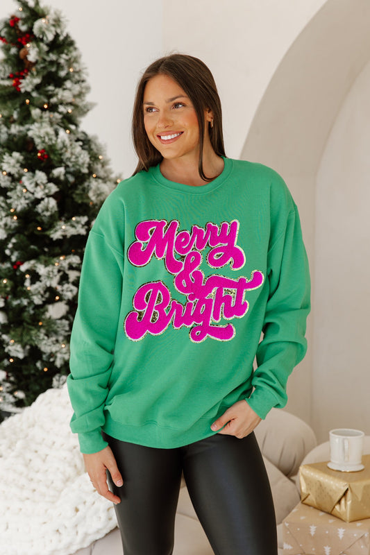 GLITZ & GLOW OVERSIZED CLASSIC CREW IN KELLY GREEN