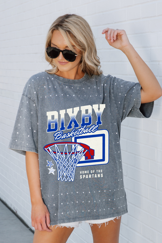 BIXBY SPARTANS BASKETBALL MINI RHINESTONE SHORT SLEEVE CLASSIC TEE