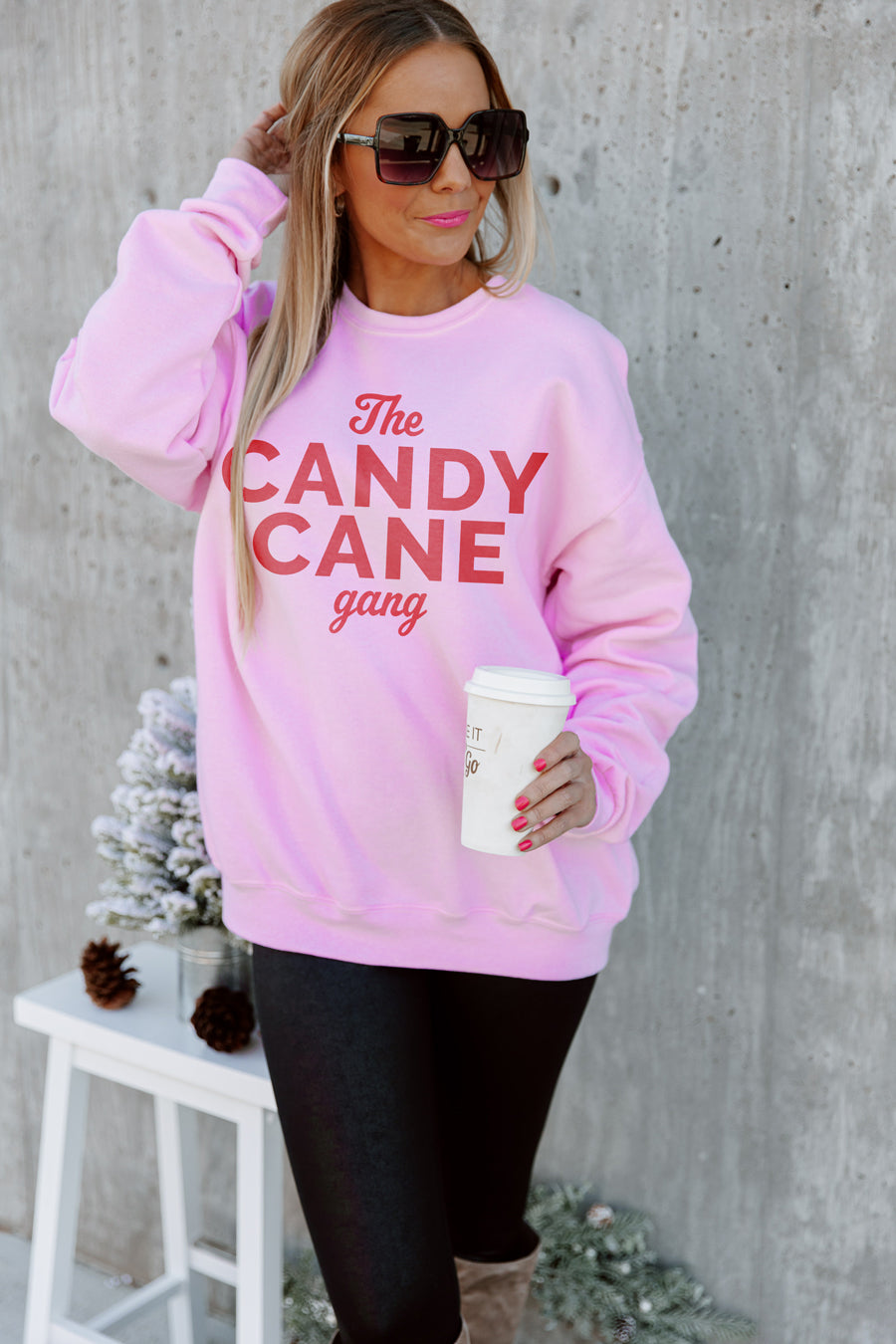 CANDY CANE GANG OVERSIZED CLASSIC CREW IN LIGHT PINK