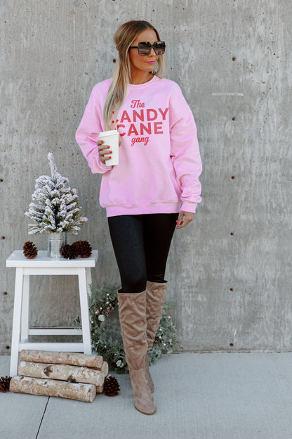 CANDY CANE GANG OVERSIZED CLASSIC CREW IN LIGHT PINK