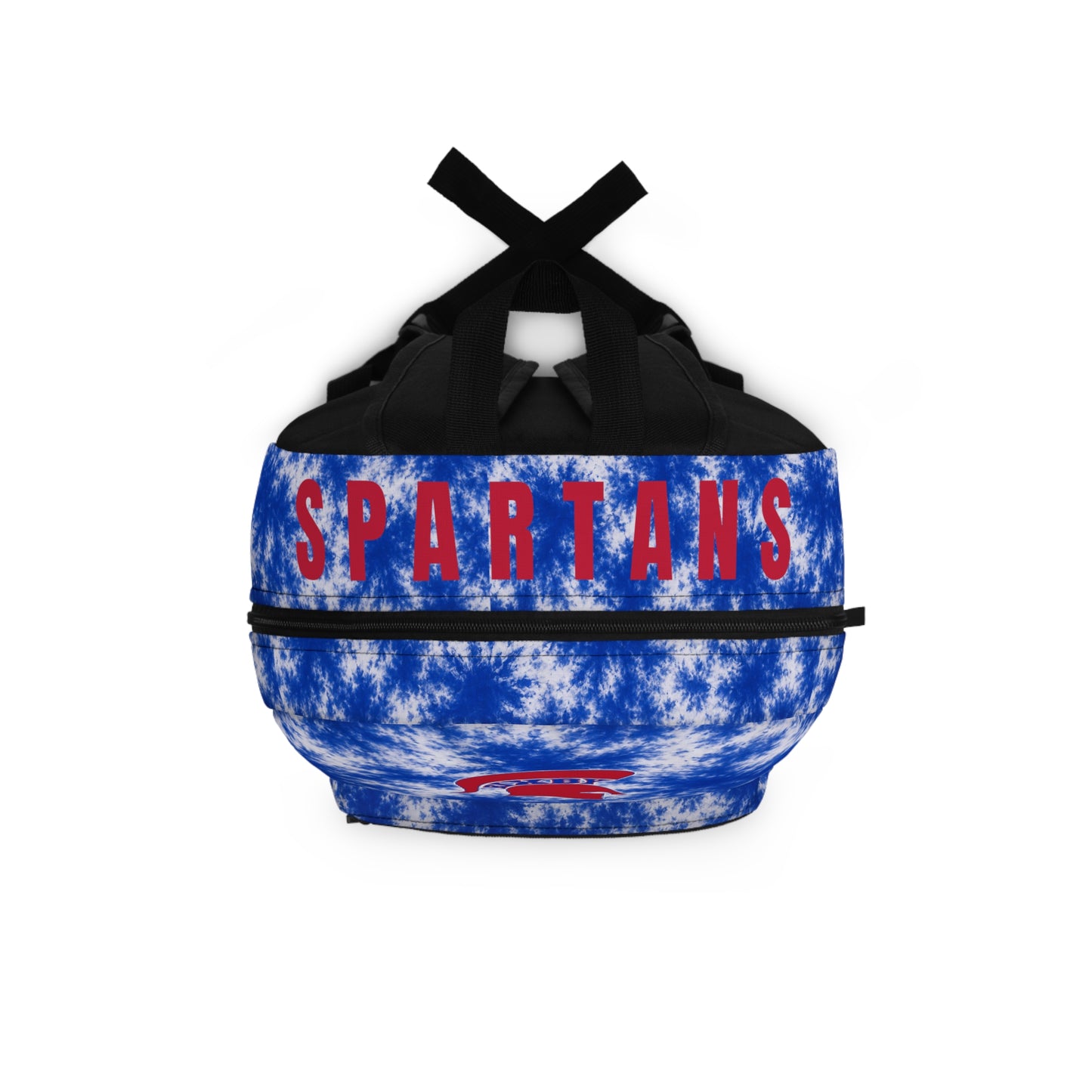 Blue Tie-Dye Spartan Backpack with Red Helmet Logo — School & Sports Daypack
