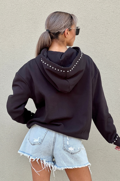 CELINA BOBCATS STUDDED DETAIL FLEECE FRONT POCKET HOODIE