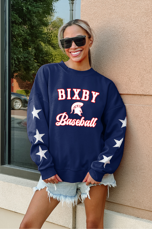 BIXBY BASEBALL EMBELLISHED STAR SLEEVE CREWNECK SWEATSHIRT