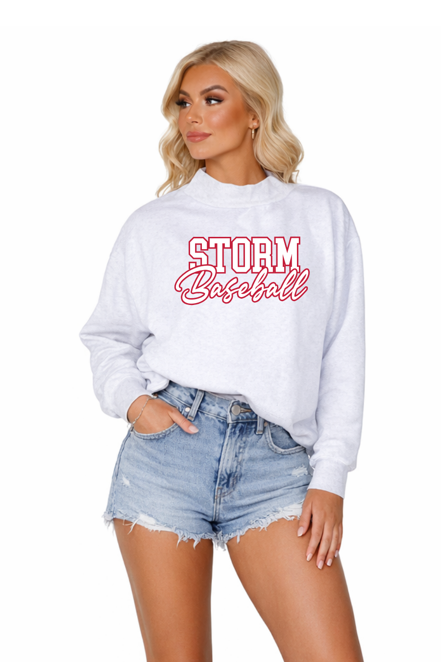 STORM BASEBALL MOCK NECK SWEATSHIRT IN ASH
