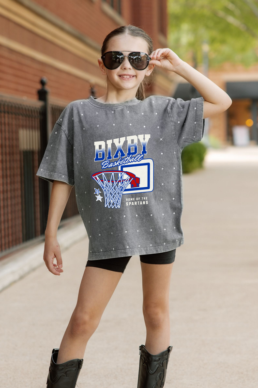 BIXBY SPARTANS BASKETBALLYOUTH  MINI RHINESTONE SHORT SLEEVE CLASSIC TEE